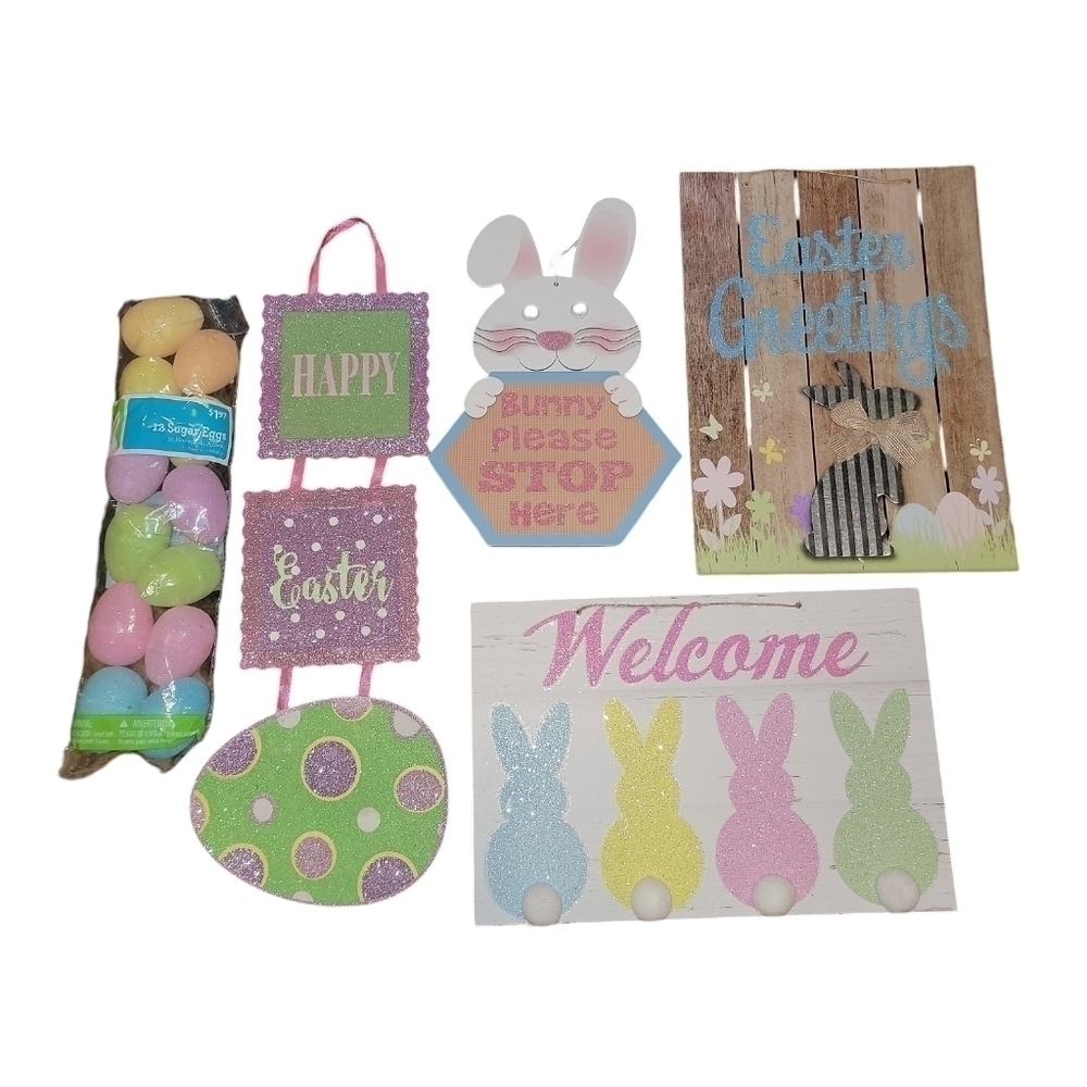 Easter Decor 4 hanging & 1 pack of sugar eggs sparkly fun & festive